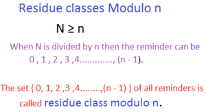 Residue classes Modulo n